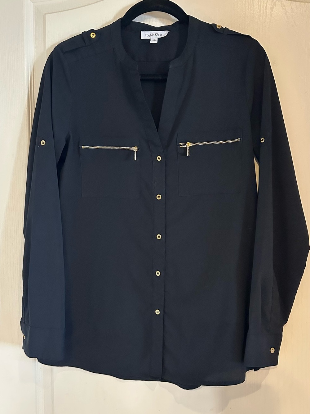 Calvin Klein Black Blouse with Gold Accents
